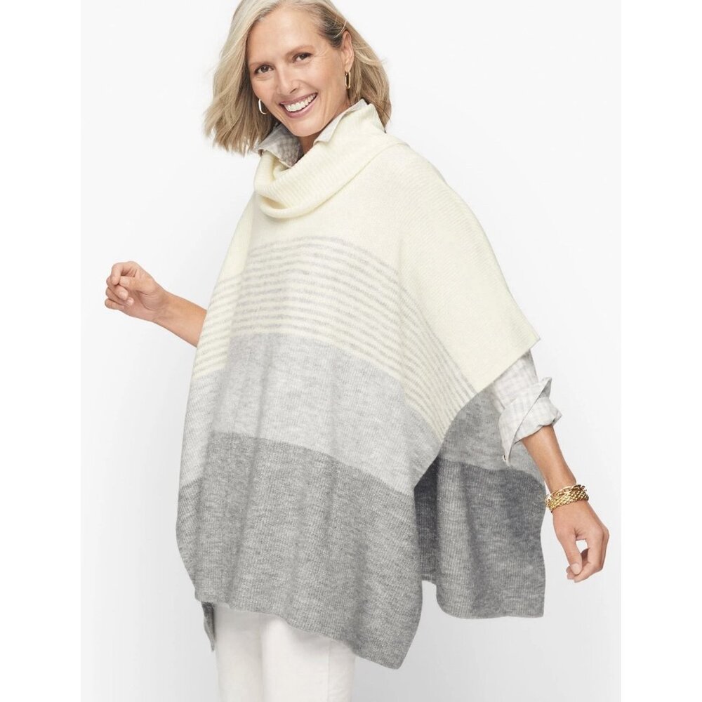 NWOT Talbots Women’s M/L Medium Large Colorblock Cowlneck Poncho Sweater Gray